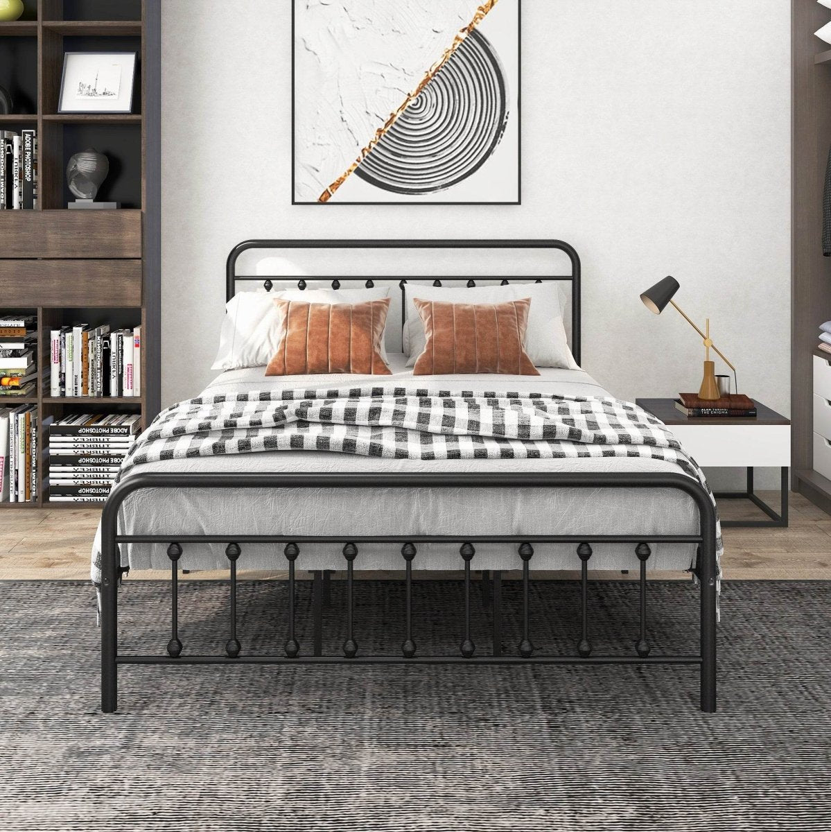 Queen Victorian Style Metal Platform Bed Frame - Zenvia - Omega Lifestyles