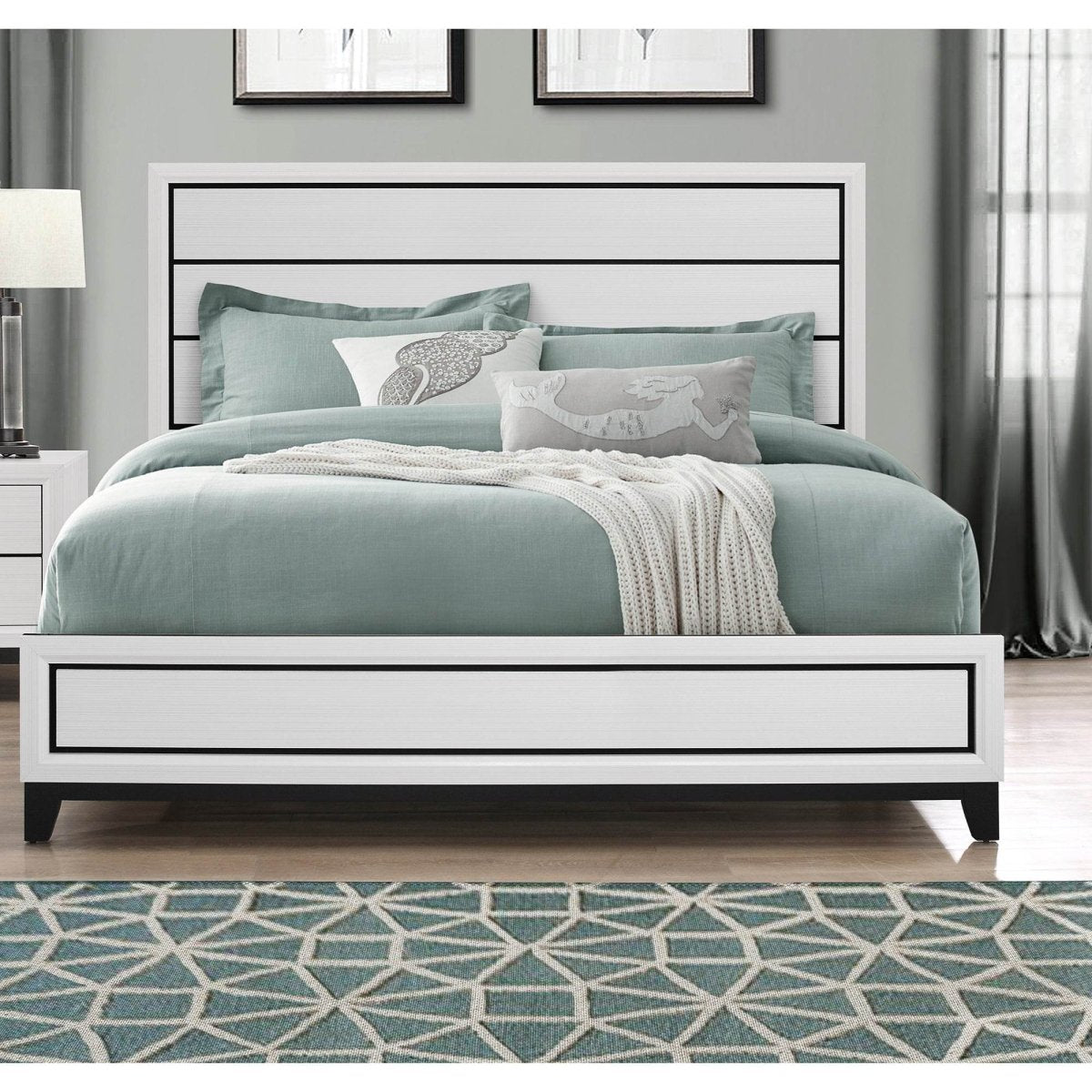 Queen White Rubberwood Panel Bed Frame - Zenvia - Omega Lifestyles