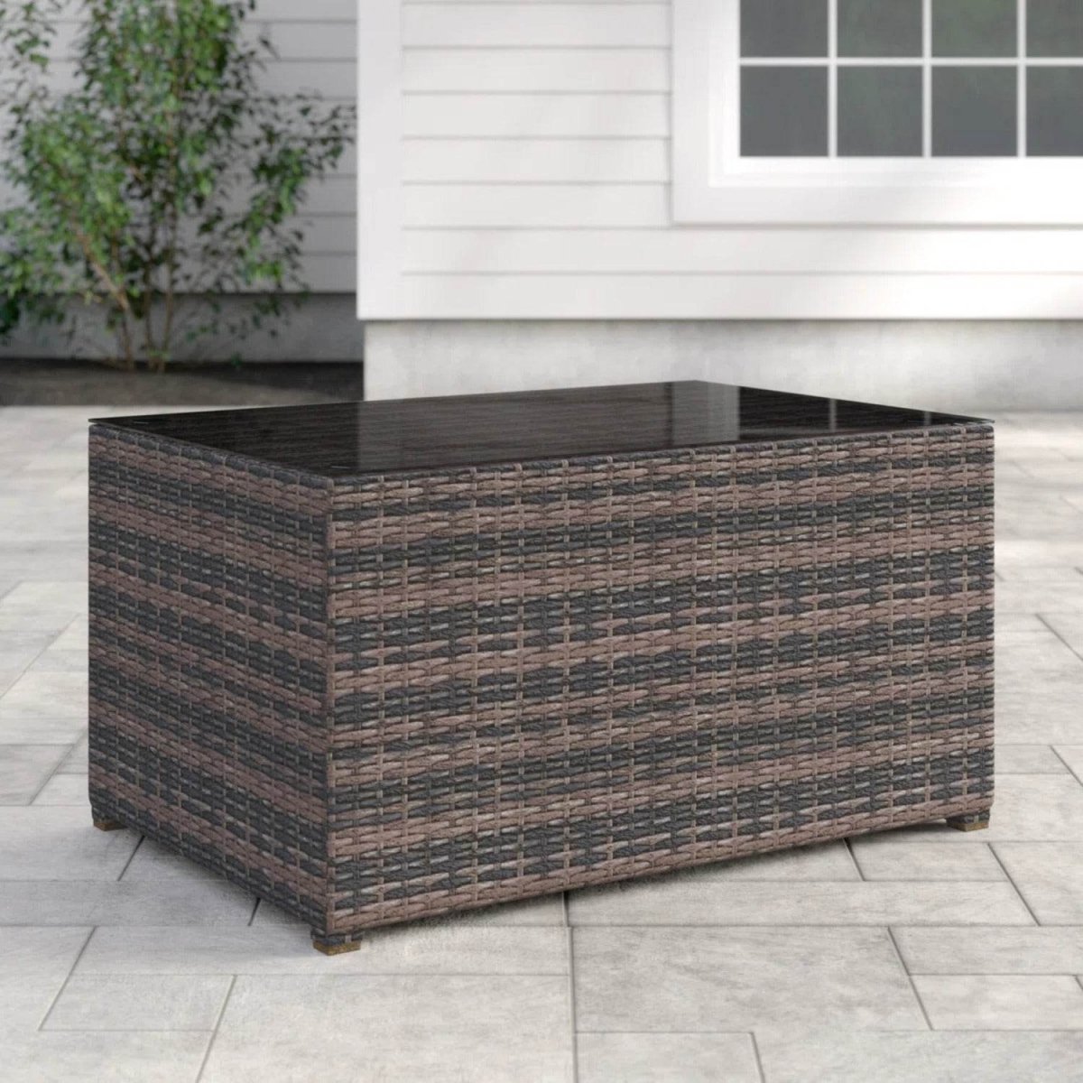 Rectangular Glass Top Wicker Outdoor Fire Pit Table - Zenvia - Omega Lifestyles