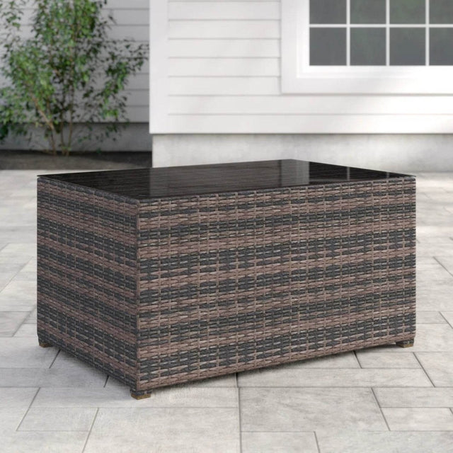 Rectangular Glass Top Wicker Outdoor Fire Pit Table - Zenvia - Omega Lifestyles