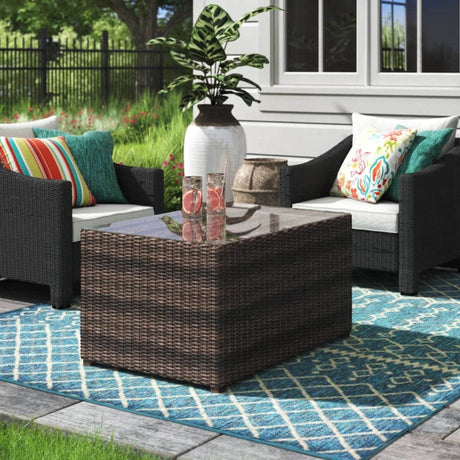 Rectangular Glass Top Wicker Outdoor Fire Pit Table - Zenvia - Omega Lifestyles