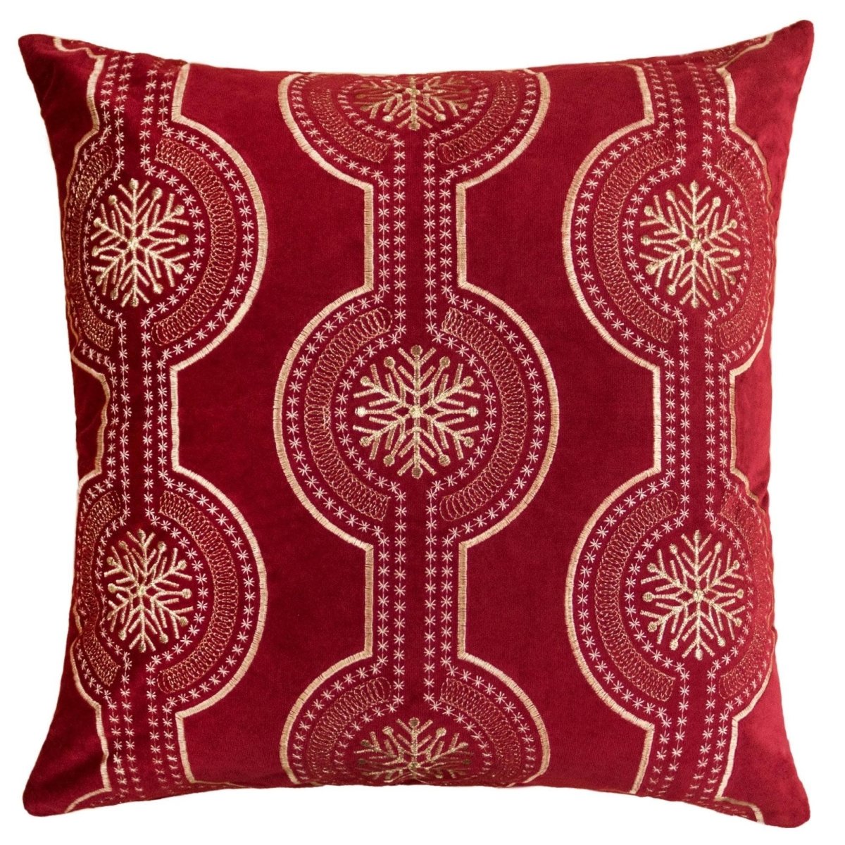 Red Embroidered Velvet Holiday Throw Pillow 20x20 - Zenvia - Omega Lifestyles