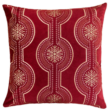 Red Embroidered Velvet Holiday Throw Pillow 20x20 - Zenvia - Omega Lifestyles