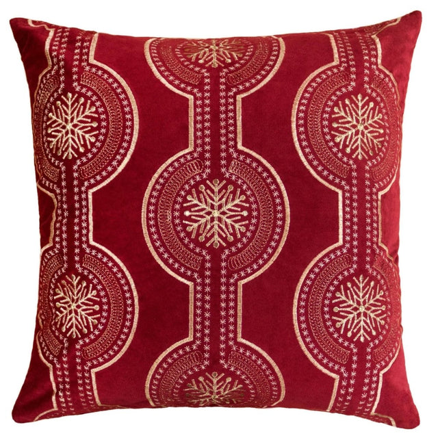Red Embroidered Velvet Holiday Throw Pillow 20x20 - Zenvia - Omega Lifestyles