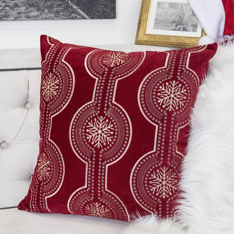 Red Embroidered Velvet Holiday Throw Pillow 20x20 - Zenvia - Omega Lifestyles