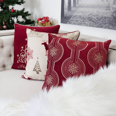 Red Embroidered Velvet Holiday Throw Pillow 20x20 - Zenvia - Omega Lifestyles