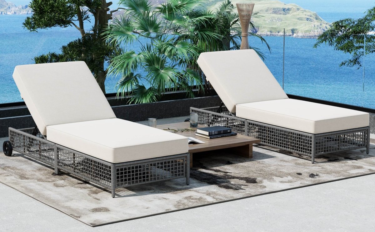 Set of 2 Outdoor Rattan Lounge Chairs With Cushions - Sleep Galleria