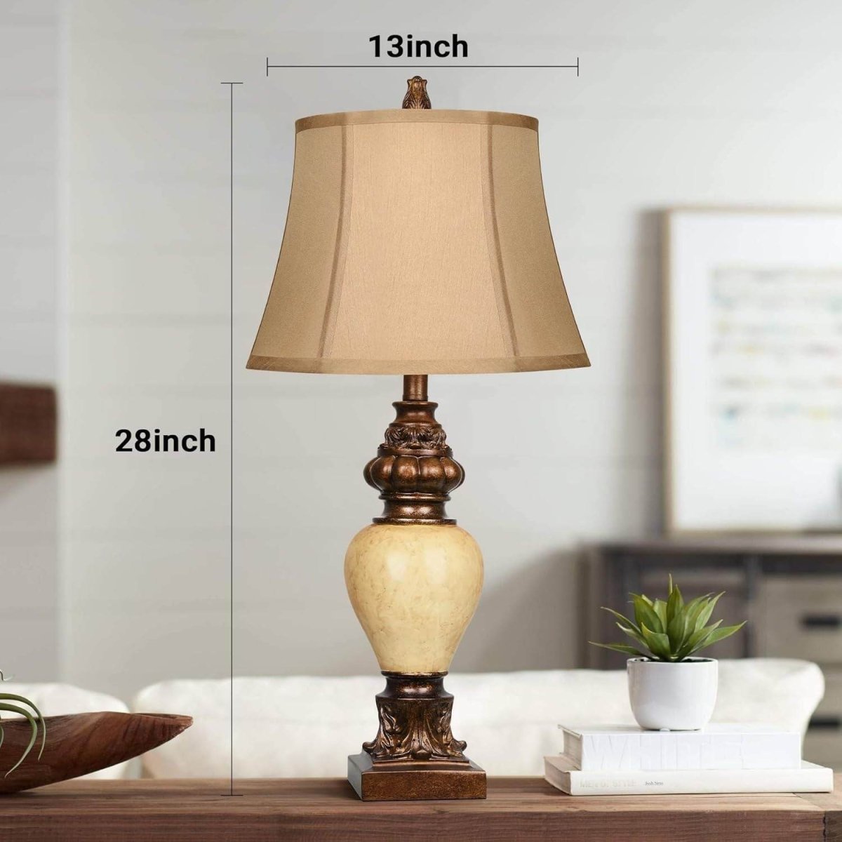 Set of 2 Vintage Resin Table Lamps With Bell Shades - Sleep Galleria