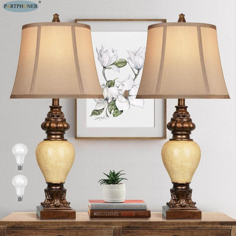 Set of 2 Vintage Resin Table Lamps With Bell Shades - Sleep Galleria