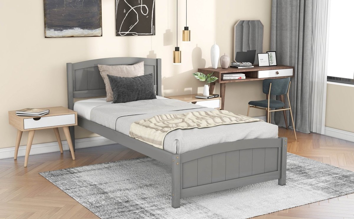 Solid Wood Gray Platform Bed With Headboard And Footboard - Zenvia - Omega Lifestyles