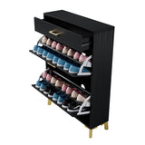Space-Saving Black MDF Shoe Storage Cabinet With Drawers - Sleep Galleria