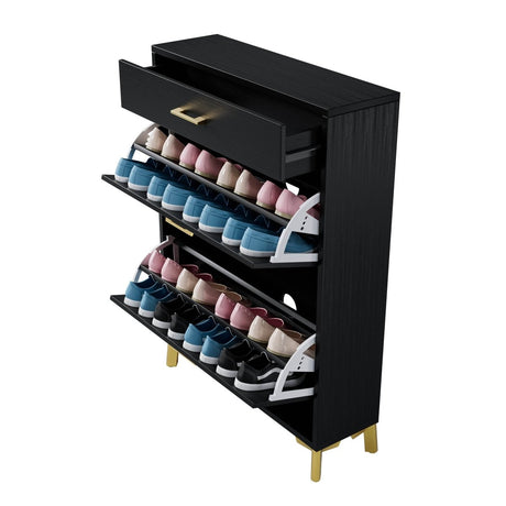 Space-Saving Black MDF Shoe Storage Cabinet With Drawers - Sleep Galleria