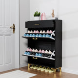 Space-Saving Black MDF Shoe Storage Cabinet With Drawers - Sleep Galleria