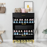 Space-Saving Black MDF Shoe Storage Cabinet With Drawers - Sleep Galleria