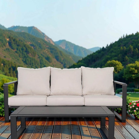 Three - Seat Sofa And Rectangular Coffee Table Set White Canvas - Zenvia - Omega Lifestyles