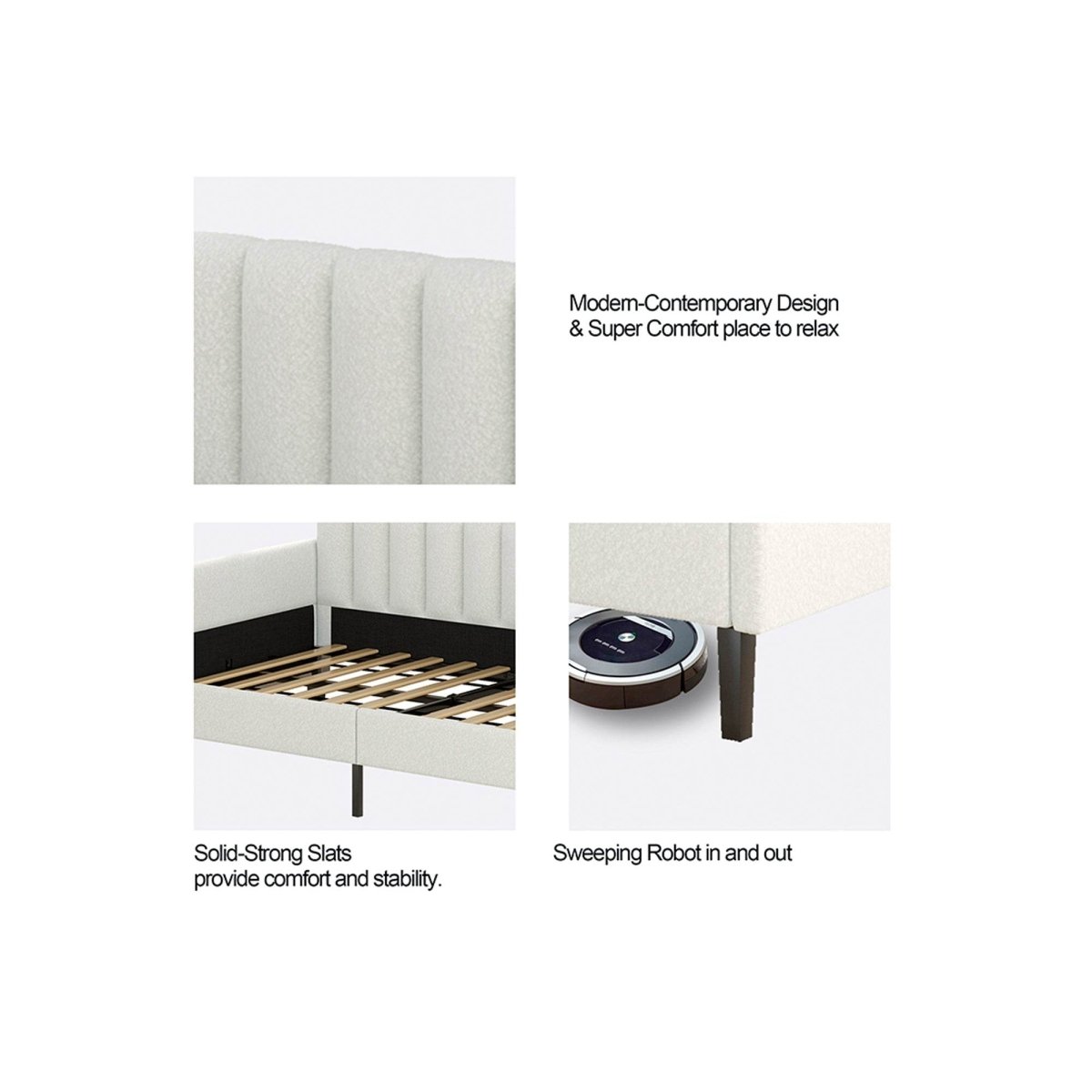 Twin Boucle Upholstered Ivory Metal Frame Daybed - Zenvia - Omega Lifestyles