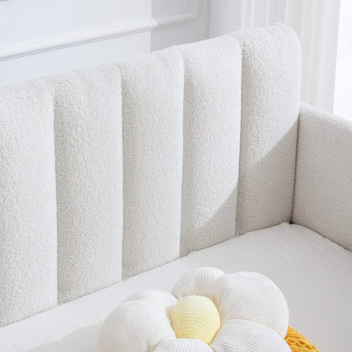 Twin Boucle Upholstered Ivory Metal Frame Daybed - Zenvia - Omega Lifestyles