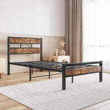 Twin Industrial Metal Wood Platform Bed Frame - Zenvia - Omega Lifestyles
