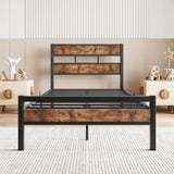 Twin Industrial Metal Wood Platform Bed Frame - Zenvia - Omega Lifestyles