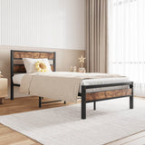 Twin Industrial Metal Wood Platform Bed Frame - Zenvia - Omega Lifestyles