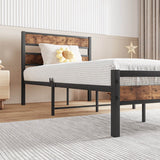 Twin Industrial Metal Wood Platform Bed Frame - Zenvia - Omega Lifestyles
