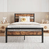 Twin Industrial Metal Wood Platform Bed Frame - Zenvia - Omega Lifestyles