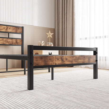 Twin Industrial Metal Wood Platform Bed Frame - Zenvia - Omega Lifestyles