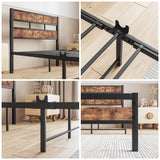 Twin Industrial Metal Wood Platform Bed Frame - Zenvia - Omega Lifestyles