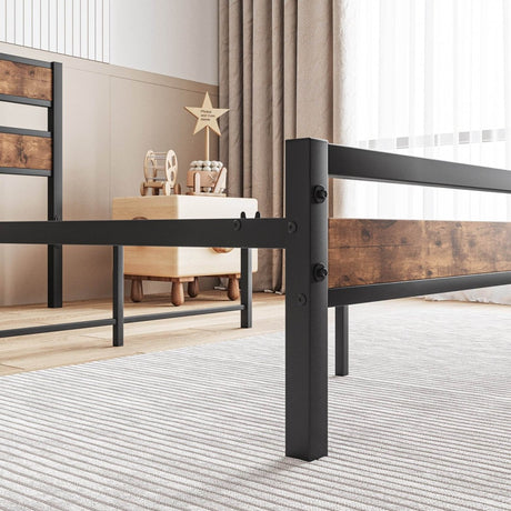 Twin Industrial Metal Wood Platform Bed Frame - Zenvia - Omega Lifestyles