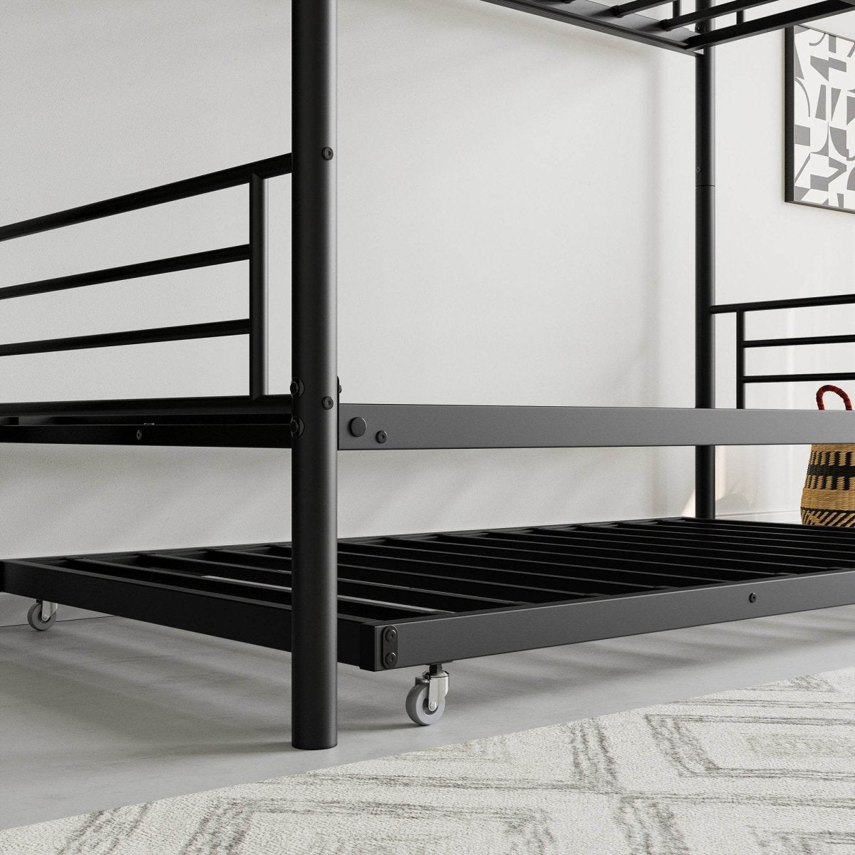 Twin Metal Bunk Bed With Trundle Ladder And Guardrail - Zenvia - Omega Lifestyles