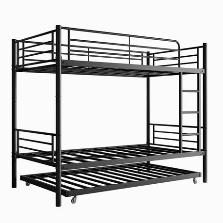 Twin Metal Bunk Bed With Trundle Ladder And Guardrail - Zenvia - Omega Lifestyles