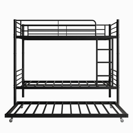 Twin Metal Bunk Bed With Trundle Ladder And Guardrail - Zenvia - Omega Lifestyles