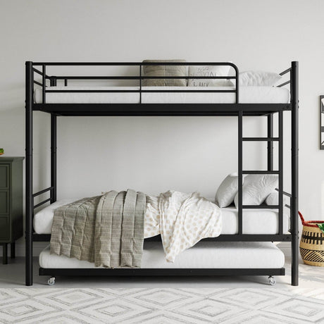 Twin Metal Bunk Bed With Trundle Ladder And Guardrail - Zenvia - Omega Lifestyles
