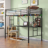 Twin Metal Loft Bed Frame With Desk And Power Outlet - Zenvia - Omega Lifestyles