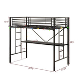 Twin Metal Loft Bed Frame With Desk And Power Outlet - Zenvia - Omega Lifestyles