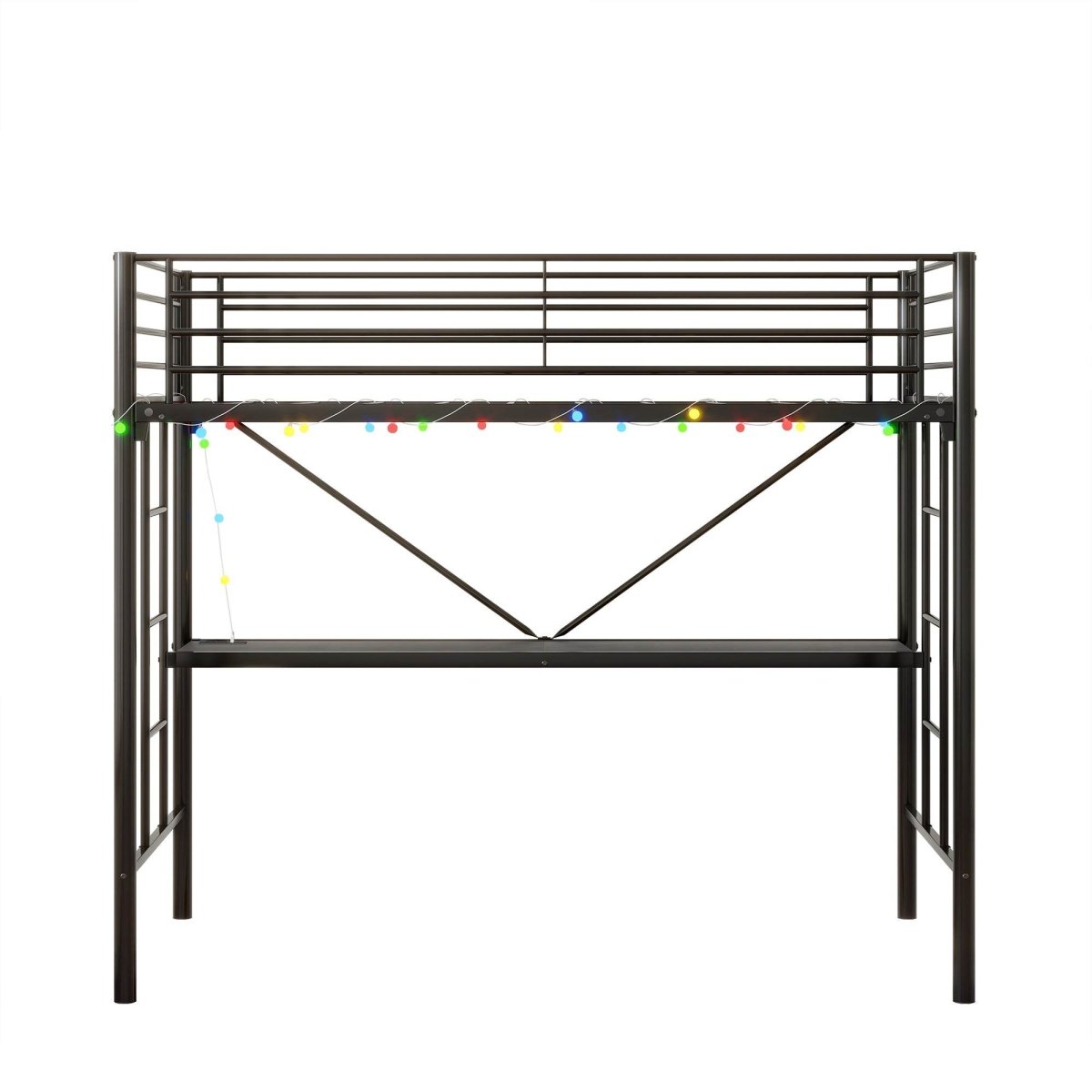 Twin Metal Loft Bed Frame With Desk And Power Outlet - Zenvia - Omega Lifestyles