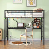 Twin Metal Loft Bed Frame With Desk And Power Outlet - Zenvia - Omega Lifestyles