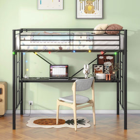 Twin Metal Loft Bed Frame With Desk And Power Outlet - Omega Lifestyles