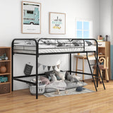 Twin Metal Loft Bed Frame With Guardrails And Ladder - Zenvia - Omega Lifestyles