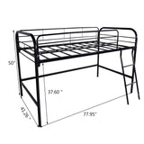 Twin Metal Loft Bed Frame With Guardrails And Ladder - Zenvia - Omega Lifestyles