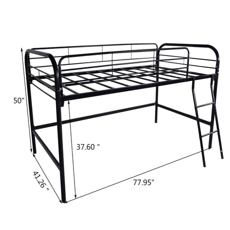 Twin Metal Loft Bed Frame With Guardrails And Ladder - Zenvia - Omega Lifestyles