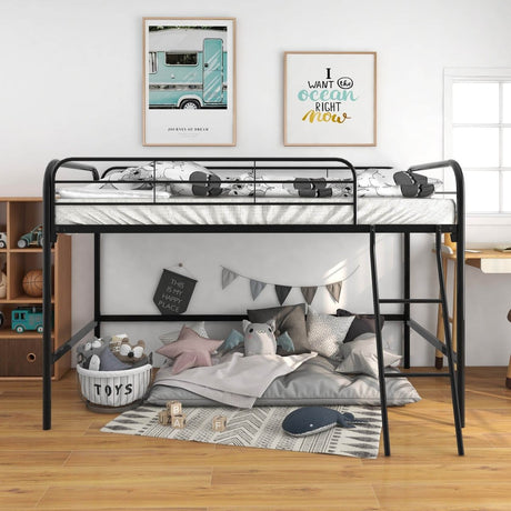 Twin Metal Loft Bed Frame With Guardrails And Ladder - Zenvia - Omega Lifestyles