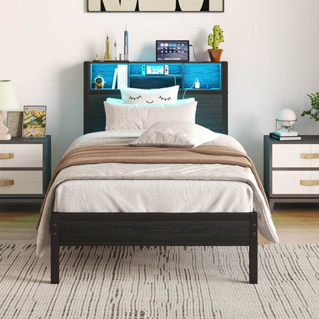 Twin Metal Platform Bed Frame With Storage Headboard - Zenvia - Omega Lifestyles