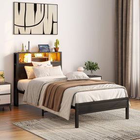 Twin Metal Platform Bed Frame With Storage Headboard - Omega Lifestyles