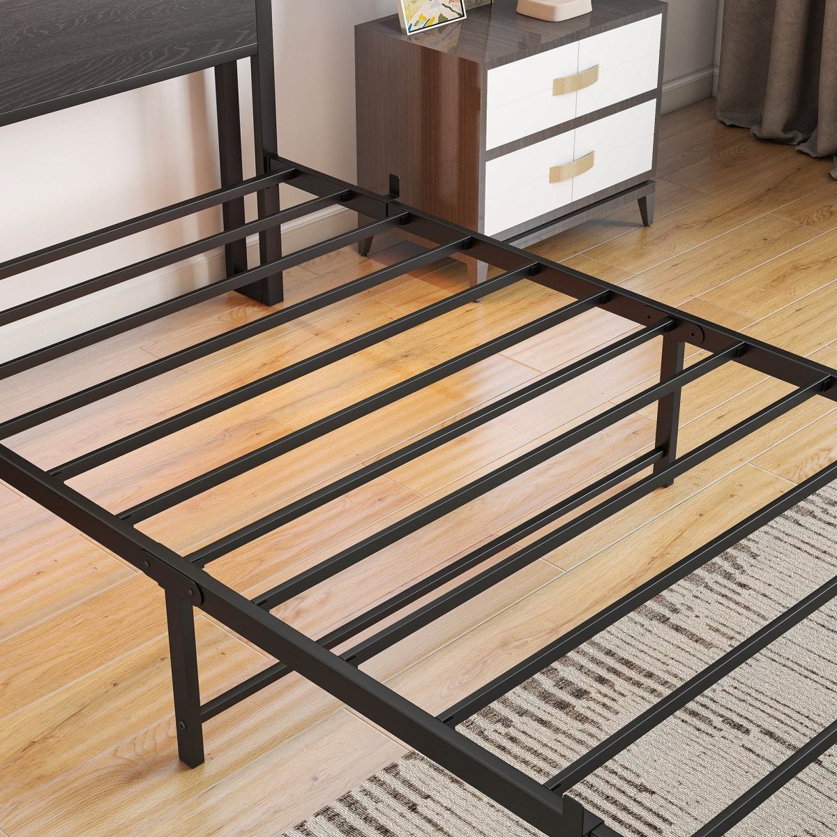 Twin Metal Platform Bed Frame With Storage Headboard - Zenvia - Omega Lifestyles