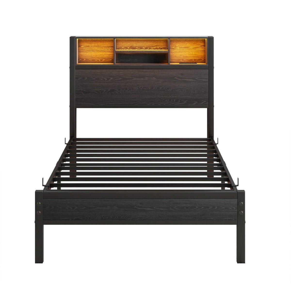 Twin Metal Platform Bed Frame With Storage Headboard - Zenvia - Omega Lifestyles