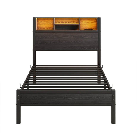 Twin Metal Platform Bed Frame With Storage Headboard - Zenvia - Omega Lifestyles