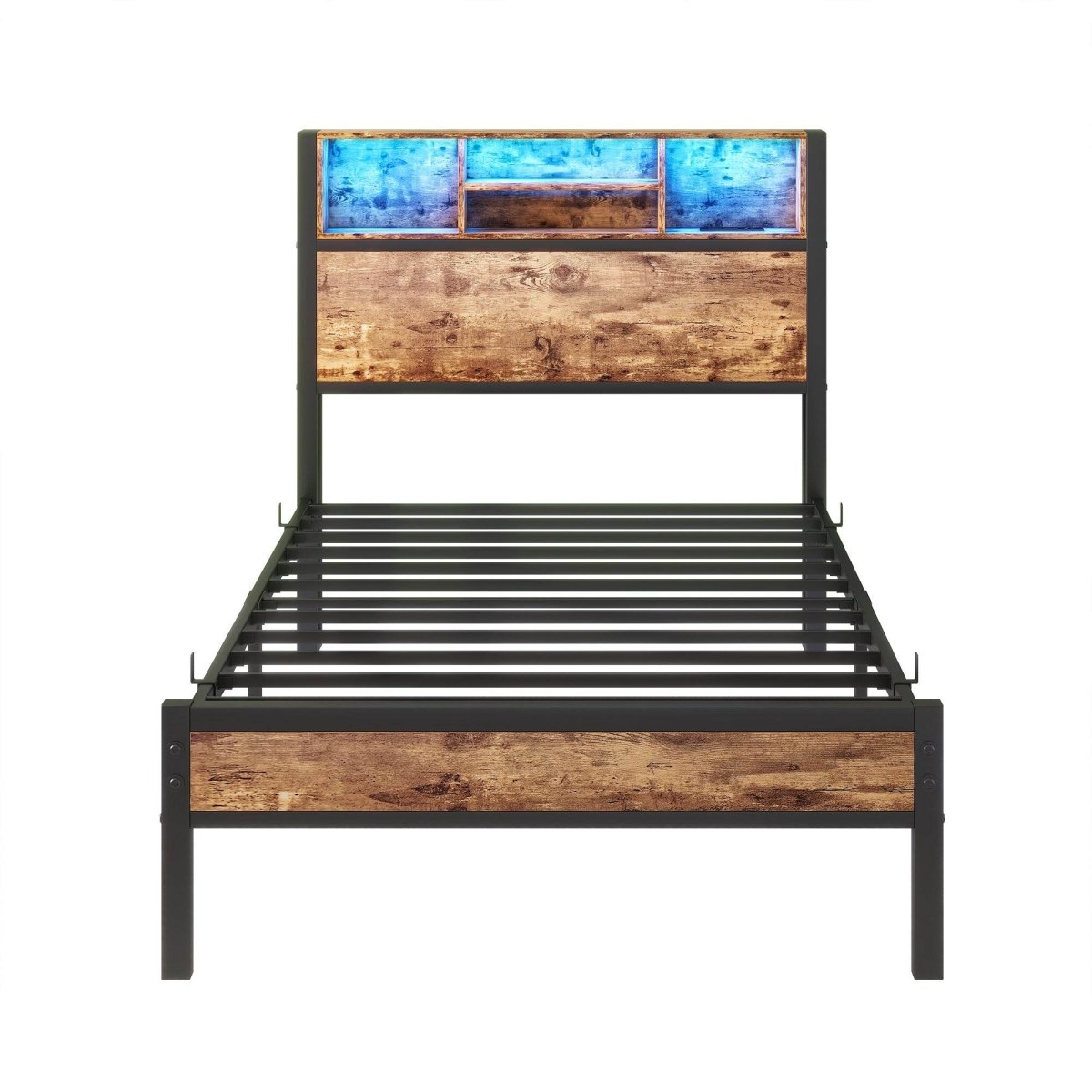 Twin Metal Platform Bed Frame With Storage Headboard Charging - Zenvia - Omega Lifestyles