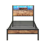Twin Metal Platform Bed Frame With Storage Headboard Charging - Zenvia - Omega Lifestyles