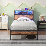Twin Metal Platform Bed Frame With Storage Headboard Charging - Zenvia - Omega Lifestyles